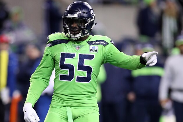 SEATTLE, WA - DECEMBER 10:  Frank Clark #55 of the Seattle Seahawks in action during the game against the Minnesota Vikings at CenturyLink Field on December 10, 2018 in Seattle, Washington.  The Seahawks defeated the Vikings 21-7.  (Photo by Rob Leiter/Getty Images)