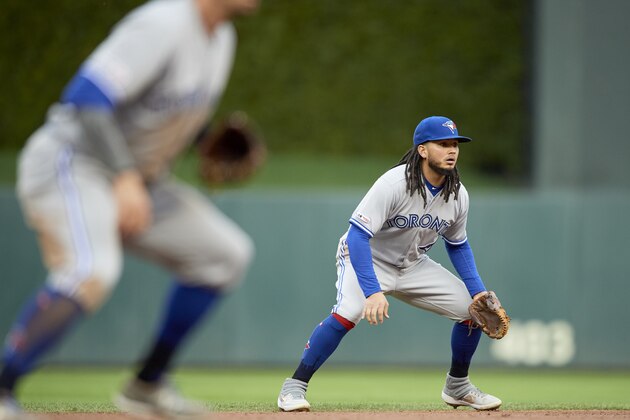 MINNEAPOLIS, MN - APRIL 16: Freddy Galvis #16 of the Toronto Blue Jays plays shortstop against the Minnesota Twins during the game on April 16, 2019 at Target Field in Minneapolis, Minnesota. The Blue Jays defeated the Twins 6-5. (Photo by Hannah Foslien/Getty Images)