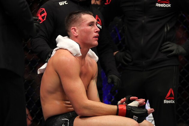 LONDON, ENGLAND - MARCH 16: Darren Till looks dejected after being knocked out by Jorge Masvidal and losing the Welterweight bout between Darren Till and Jorge Masvidal at The O2 Arena on March 16, 2019 in London, England. (Photo by James Chance/Getty Images)