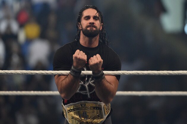Seth Rollins makes his way to the rign during the WWE World Cup Quarterfinal match as part of as part of the World Wrestling Entertainment (WWE) Crown Jewel pay-per-view at the King Saud University Stadium in Riyadh on November 2, 2018. (Photo by Fayez Nureldine / AFP)        (Photo credit should read FAYEZ NURELDINE/AFP/Getty Images)