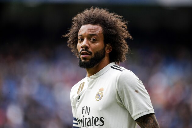 MADRID, SPAIN - APRIL 21: Marcelo of Real Madrid during the La Liga Santander  match between Real Madrid v Athletic de Bilbao at the Santiago Bernabeu on April 21, 2019 in Madrid Spain (Photo by David S. Bustamante/Soccrates/Getty Images)
