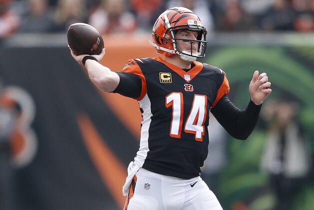 Cincinnati Bengals quarterback Andy Dalton passes in the first half of an NFL football game against the Cleveland Browns, Sunday, Nov. 25, 2018, in Cincinnati. (AP Photo/Gary Landers)