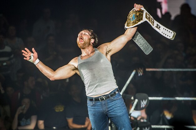 Dean Ambrose celebrates victory over the Wiz during the WWE show at Zenith Arena on may 09, 2017 in Lille, north France. / AFP PHOTO / PHILIPPE HUGUEN        (Photo credit should read PHILIPPE HUGUEN/AFP/Getty Images)