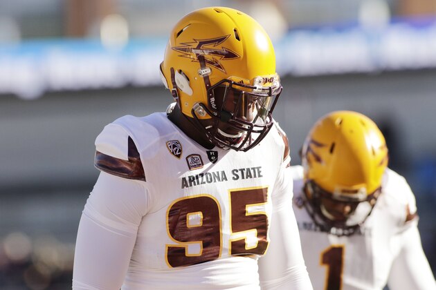 Arizona State defensive lineman Renell Wren (95) warms up before an NCAA college football game against Washington State, Saturday, Nov. 7, 2015, in Pullman, Wash. (AP Photo/Young Kwak)