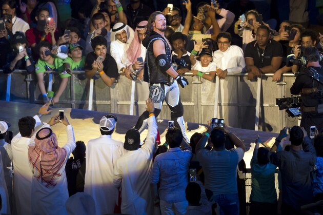 World Wrestling Entertainment star AJ Styles, is greeted by fans at the