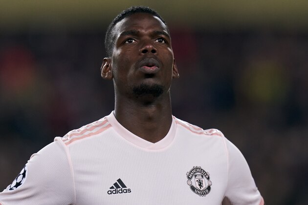 BARCELONA, SPAIN - APRIL 16: Paul Pogba of Manchester United looks on during the UEFA Champions League Quarter Final second leg match between FC Barcelona and Manchester United at Camp Nou on April 16, 2019 in Barcelona, Spain. (Photo by Quality Sport Images/Getty Images)