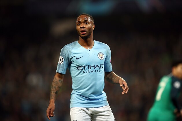 MANCHESTER, ENGLAND - APRIL 17: Raheem Sterling of Manchester City during the UEFA Champions League Quarter Final second leg match between Manchester City and Tottenham Hotspur at at Etihad Stadium on April 17, 2019 in Manchester, England. (Photo by Marc Atkins/Getty Images)