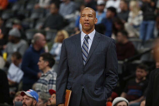 FILE - In this Jan. 19, 2016 file photo, then-Oklahoma City Thunder assistant coach Monty Williams is seen in the second half of an NBA basketball game in Denver. Without his wife, it's a bittersweet Olympics for Williams. When Ingrid Williams died on Feb. 11 at age 44, it meant he would experience Rio alone.