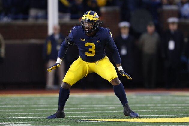 Michigan defensive lineman Rashan Gary plays against Indiana in the first half of an NCAA college football game in Ann Arbor, Mich., Saturday, Nov. 17, 2018. (AP Photo/Paul Sancya)