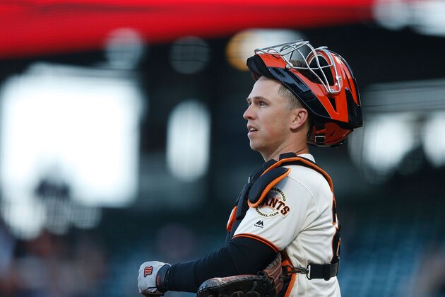 SAN FRANCISCO, CA - APRIL 11: Catcher Buster Posey #28 of the San Francisco Giants warms up before the top of the first inning against the Colorado Rockies at Oracle Park on April 11, 2019 in San Francisco, California. (Photo by Lachlan Cunningham/Getty Images)