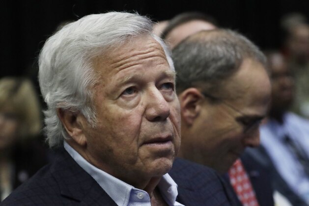 New England Patriots owner Robert Kraft listens as NFL Commissioner Roger Goodell answers questions during a news conference during preparations for the NFL Super Bowl 51 football game Wednesday, Feb. 1, 2017, in Houston. (AP Photo/Morry Gash)