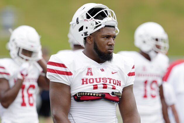 Houston Cougars defensive tackle Ed Oliver during warm ups before the start of a NCAA college football game against the Rice Owls Saturday, Sep. 1, 2018, in Houston. (AP Photo/Michael Wyke)
