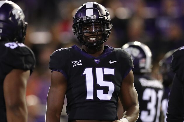 FORT WORTH, TEXAS - NOVEMBER 24:  Ben Banogu #15 of the TCU Horned Frogs at Amon G. Carter Stadium on November 24, 2018 in Fort Worth, Texas. (Photo by Ronald Martinez/Getty Images)