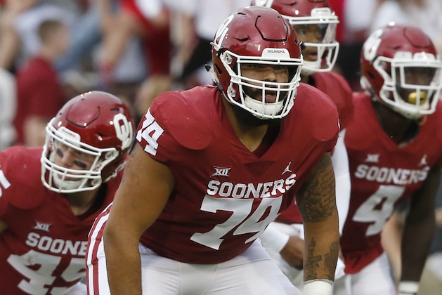 Oklahoma offensive lineman Cody Ford (74) during an NCAA college football game between Army and Oklahoma in Norman, Okla., Saturday, Sept. 22, 2018. (AP Photo/Sue Ogrocki)