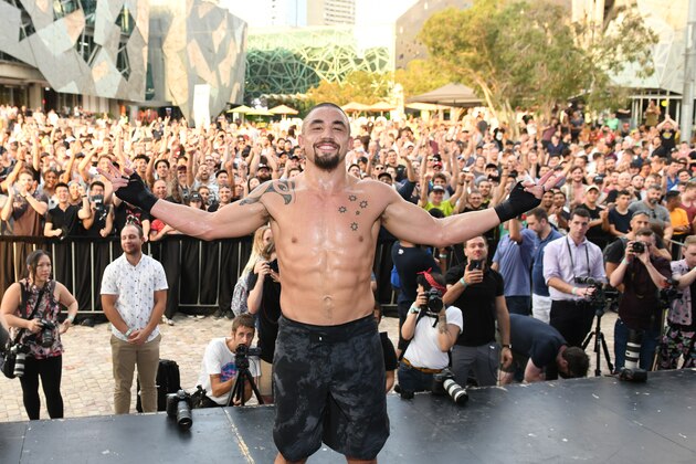 MELBOURNE, AUSTRALIA - FEBRUARY 07:  Robert Whittaker of Australia poses after his UFC 234 workout session at Federation Square on February 07, 2019 in Melbourne, Australia. (Photo by Vince Caligiuri/Zuffa LLC/Zuffa LLC)