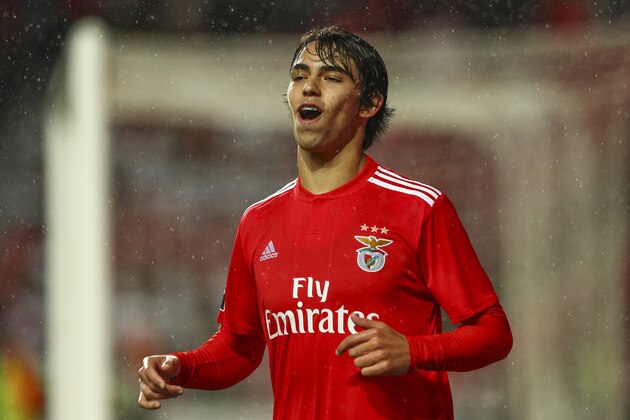 LISBON, PORTUGAL - APRIL 22: Joao Felix of SL Benfica celebrates scoring SL Benfica third goal during the Liga NOS match between SL Benfica and CS Maritimo at Estadio da Luz on April 22, 2019 in Lisbon, Portugal. (Photo by Carlos Rodrigues/Getty Images)