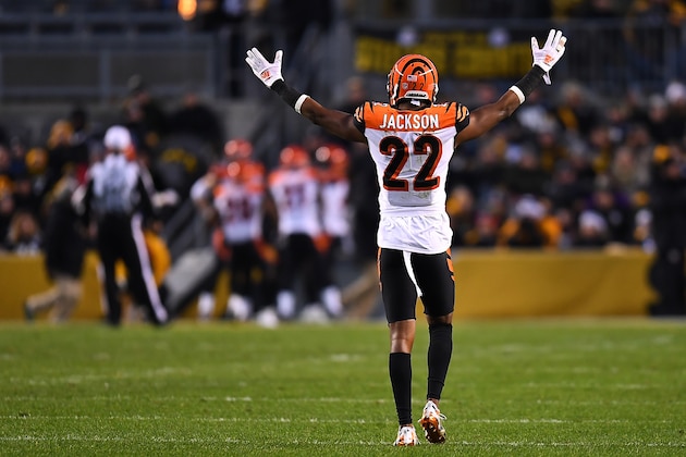 PITTSBURGH, PA - DECEMBER 30: William Jackson #22 of the Cincinnati Bengals reacts after an interception returned for a touchdown by Shawn Williams #36 in the second quarter during the game against the Pittsburgh Steelers at Heinz Field on December 30, 2018 in Pittsburgh, Pennsylvania. (Photo by Joe Sargent/Getty Images)