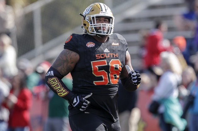 MOBILE, AL - JANUARY 26: Tackle Tytus Howard #58 of Alabama State of the South Team during the 2019 Resse's Senior Bowl at Ladd-Peebles Stadium on January 26, 2019 in Mobile, Alabama. The North defeated the South 34 to 24. (Photo by Don Juan Moore/Getty Images)
