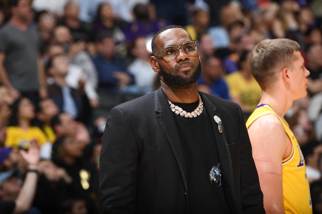 LOS ANGELES, CA - APRIL 9:  LeBron James #23 of the Los Angeles Lakers looks on against the Portland Trail Blazers on April 9, 2019 at STAPLES Center in Los Angeles, California. NOTE TO USER: User expressly acknowledges and agrees that, by downloading and/or using this Photograph, user is consenting to the terms and conditions of the Getty Images License Agreement. Mandatory Copyright Notice: Copyright 2019 NBAE (Photo by Andrew D. Bernstein/NBAE via Getty Images)