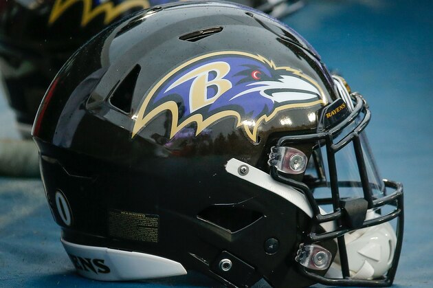NASHVILLE, TN - OCTOBER 14:  A helmet of the Baltimore Ravens rests on the sideline during a game against the Tennessee Titans at Nissan Stadium on October 14, 2018 in Nashville, Tennessee.  (Photo by Frederick Breedon/Getty Images)