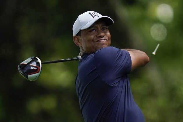 Tiger Woods hits a drive on the second hole during the first round for the Masters golf tournament Thursday, April 11, 2019, in Augusta, Ga. (AP Photo/David J. Phillip)