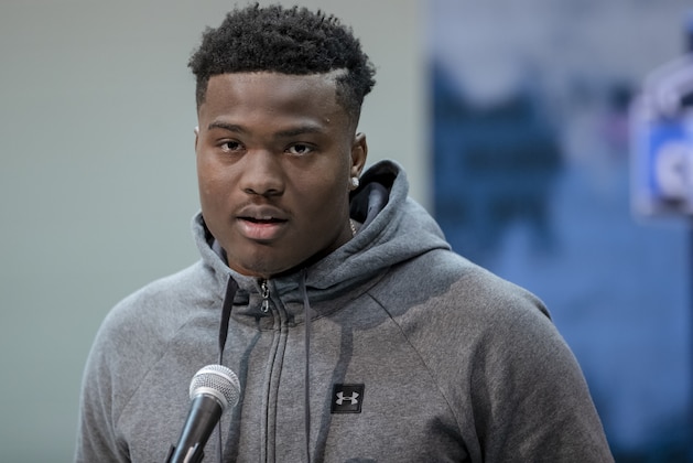 INDIANAPOLIS, IN - MARCH 1: Dwayne Haskins #QB05 of the Ohio State Buckeyes is seen at the 2019 NFL Combine at Lucas Oil Stadium on March 1, 2019 in Indianapolis, Indiana. (Photo by Michael Hickey/Getty Images)