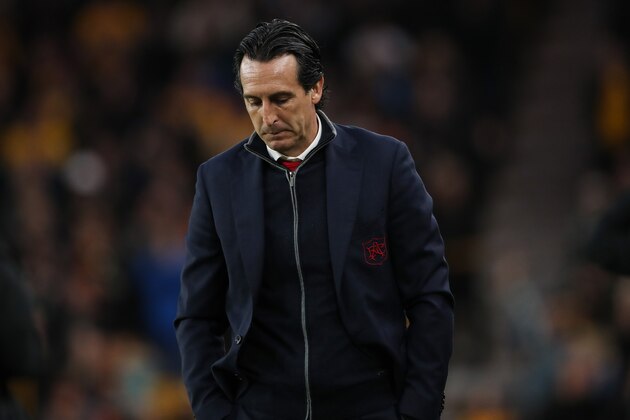 WOLVERHAMPTON, ENGLAND - APRIL 24: Unai Emery the head coach / manager of Arsenal during the Premier League match between Wolverhampton Wanderers and Arsenal FC at Molineux on April 24, 2019 in Wolverhampton, United Kingdom. (Photo by Matthew Ashton - AMA/Getty Images)