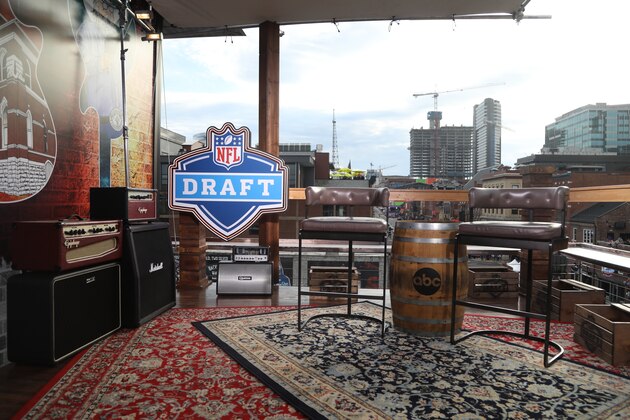 The ESPN set being constructed for the NFL Draft on Tuesday, April 23, 2019 in Nashville, Tenn. (AP Photo/Vera Nieuwenhuis)