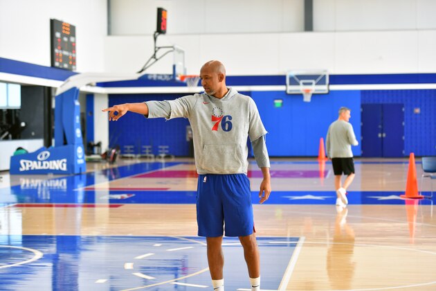 CAMDEN, NJ - DECEMBER 11: Assistant Coach Monty Williams coaches during a practice on December 11, 2018 at The Philadelphia 76ers Practice Facility in Camden, New Jersey. NOTE TO USER: User expressly acknowledges and agrees that, by downloading and/or using this Photograph, user is consenting to the terms and conditions of the Getty Images License Agreement. Mandatory Copyright Notice: Copyright 2018 NBAE (Photo by Jesse D. Garrabrant/NBAE via Getty Images)