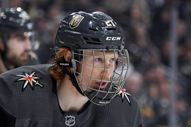 LAS VEGAS, NEVADA - APRIL 21:  Cody Eakin #21 of the Vegas Golden Knights waits for a faceoff in the first period of Game Six of the Western Conference First Round against the San Jose Sharks during the 2019 NHL Stanley Cup Playoffs at T-Mobile Arena on April 21, 2019 in Las Vegas, Nevada. The Sharks defeated the Golden Knights 2-1 in double overtime to even the series at 3-3.  (Photo by Ethan Miller/Getty Images)