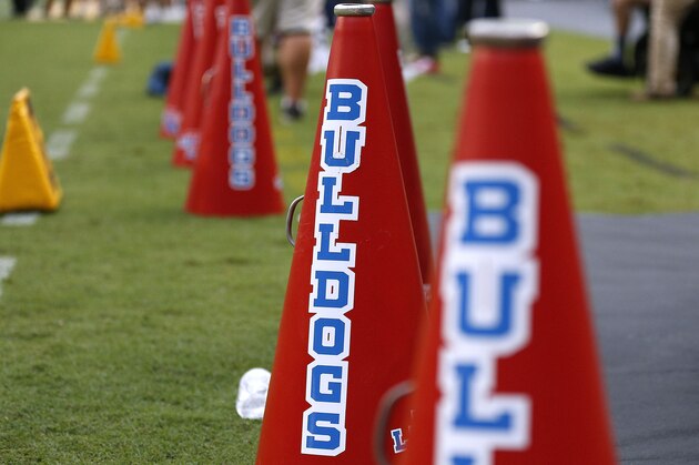 BATON ROUGE, LA - SEPTEMBER 22:  The Louisiana Tech Bulldogs logo is seen during a game against the LSU Tigers at Tiger Stadium on September 22, 2018 in Baton Rouge, Louisiana.  (Photo by Jonathan Bachman/Getty Images)