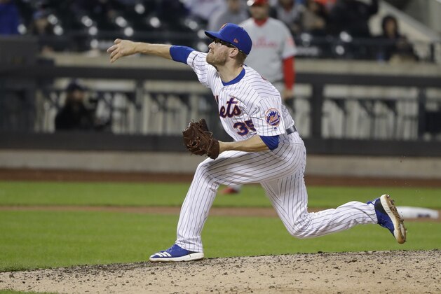 New York Mets' Jacob Rhame (35) delivers a pitch during the ninth inning of a baseball game against the Philadelphia Phillies Tuesday, April 23, 2019, in New York. The Mets won 9-0. (AP Photo/Frank Franklin II)