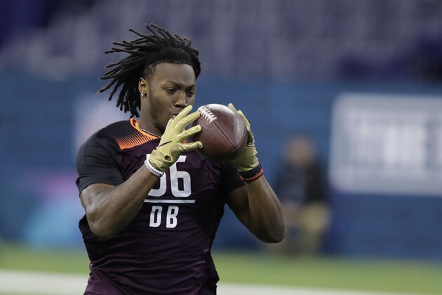 Maryland defensive back Darnell Savage Jr. runs a drill during the NFL football scouting combine, Monday, March 4, 2019, in Indianapolis. (AP Photo/Darron Cummings)