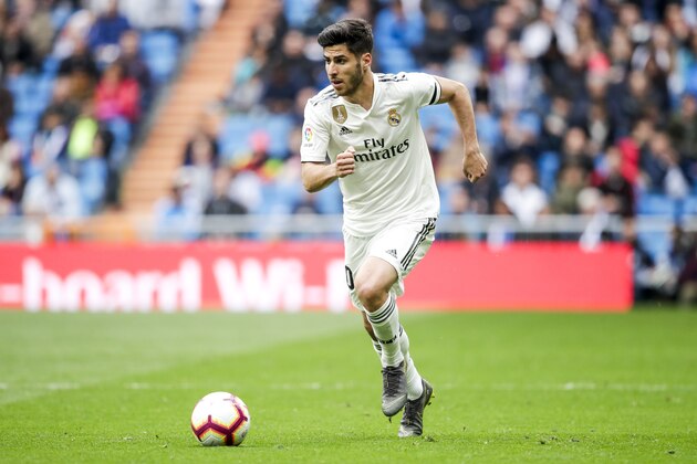 MADRID, SPAIN - APRIL 21: Marco Asensio of Real Madrid during the La Liga Santander  match between Real Madrid v Athletic de Bilbao at the Santiago Bernabeu on April 21, 2019 in Madrid Spain (Photo by David S. Bustamante/Soccrates/Getty Images)