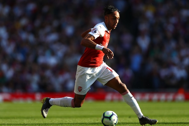LONDON, ENGLAND - APRIL 21: Pierre-Emerick Aubameyang during the Premier League match between Arsenal FC and Crystal Palace at Emirates Stadium on April 21, 2019 in London, United Kingdom. (Photo by Clive Rose/Getty Images)