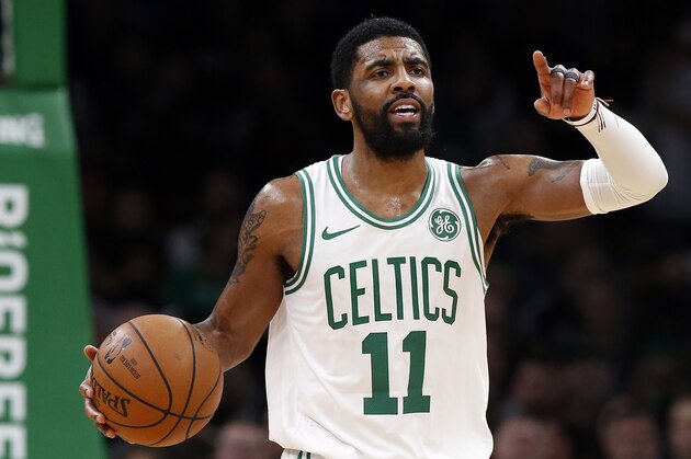 Boston Celtics' Kyrie Irving during the second quarter of an NBA basketball game against the Indiana Pacers Friday, March 29, 2019, in Boston. (AP Photo/Winslow Townson)