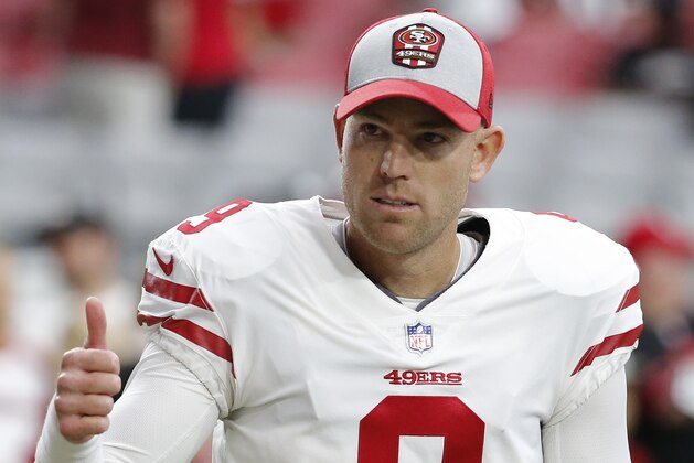 San Francisco 49ers kicker Robbie Gould (9) during an NFL football game against the Arizona Cardinals, Sunday, Oct. 28, 2018, in Glendale, Ariz. (AP Photo/Rick Scuteri)