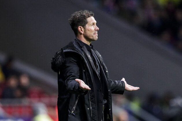 MADRID, SPAIN - APRIL 24: coach Diego Simeone of Atletico Madrid during the La Liga Santander  match between Atletico Madrid v Valencia at the Estadio Wanda Metropolitano on April 24, 2019 in Madrid Spain (Photo by David S. Bustamante/Soccrates/Getty Images)