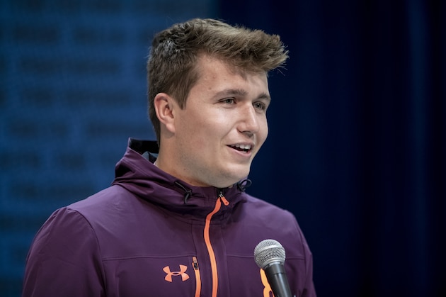 INDIANAPOLIS, IN - MARCH 1: Drew Lock #QB08 of the Missouri Tigers is seen at the 2019 NFL Combine at Lucas Oil Stadium on March 1, 2019 in Indianapolis, Indiana. (Photo by Michael Hickey/Getty Images)