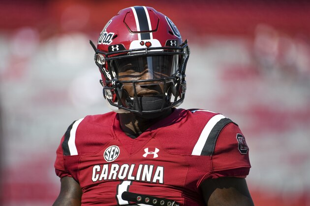 South Carolina wide receiver Deebo Samuel (1) warms up before an NCAA college football game Saturday, Oct. 6, 2018, in Columbia, S.C. South Carolina defeated Missouri 37-35. (AP Photo/Sean Rayford)