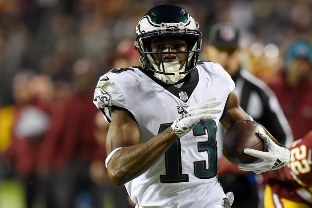 LANDOVER, MD - DECEMBER 30: Nelson Agholor #13 of the Philadelphia Eagles runs against the Washington Redskins during the second half at FedExField on December 30, 2018 in Landover, Maryland. (Photo by Will Newton/Getty Images)