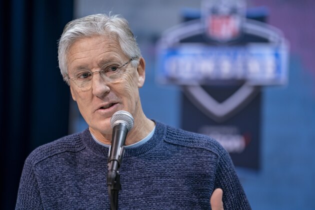 INDIANAPOLIS, IN - FEBRUARY 27: Pete Carroll head coach of the Seattle Seahawks is seen at the 2019 NFL Combine at Lucas Oil Stadium on February 28, 2019 in Indianapolis, Indiana. (Photo by Michael Hickey/Getty Images)