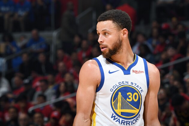 LOS ANGELES, CA - APRIL 26: Stephen Curry #30 of the Golden State Warriors looks on against the LA Clippers during Game Six of Round One of the 2019 NBA Playoffs on April 26, 2019 at STAPLES Center in Los Angeles, California. NOTE TO USER: User expressly acknowledges and agrees that, by downloading and/or using this photograph, user is consenting to the terms and conditions of the Getty Images License Agreement. Mandatory Copyright Notice: Copyright 2019 NBAE (Photo by Andrew D. Bernstein/NBAE via Getty Images)