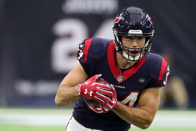 HOUSTON, TX - DECEMBER 09:  Ryan Griffin #84 of the Houston Texans in action during the game against the Indianapolis Colts at NRG Stadium on December 9, 2018 in Houston, Texas. The Colts defeated the Texans 24-21.  (Photo by Rob Leiter via Getty Images)