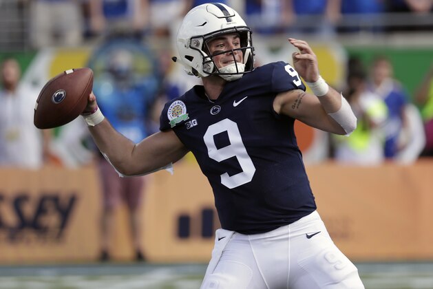 Penn State quarterback Trace McSorley throws a pass against Kentucky during the first half of the Citrus Bowl NCAA college football game, Tuesday, Jan. 1, 2019, in Orlando, Fla. (AP Photo/John Raoux)