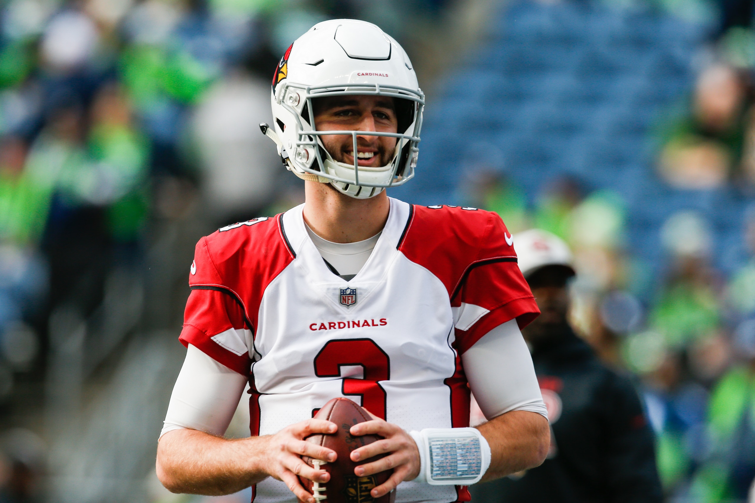 SEATTLE, WA - DECEMBER 30: Josh Rosen #3 of the Arizona Cardinals warms-up before the game against the Seattle Seahawks at CenturyLink Field on December 30, 2018 in Seattle, Washington. (Photo by Otto Greule Jr/Getty Images)