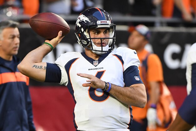GLENDALE, AZ - OCTOBER 18:  Chad Kelly #6 of the Denver Broncos prepares for a game against the Arizona Cardinals at State Farm Stadium on October 18, 2018 in Glendale, Arizona.  (Photo by Norm Hall/Getty Images)