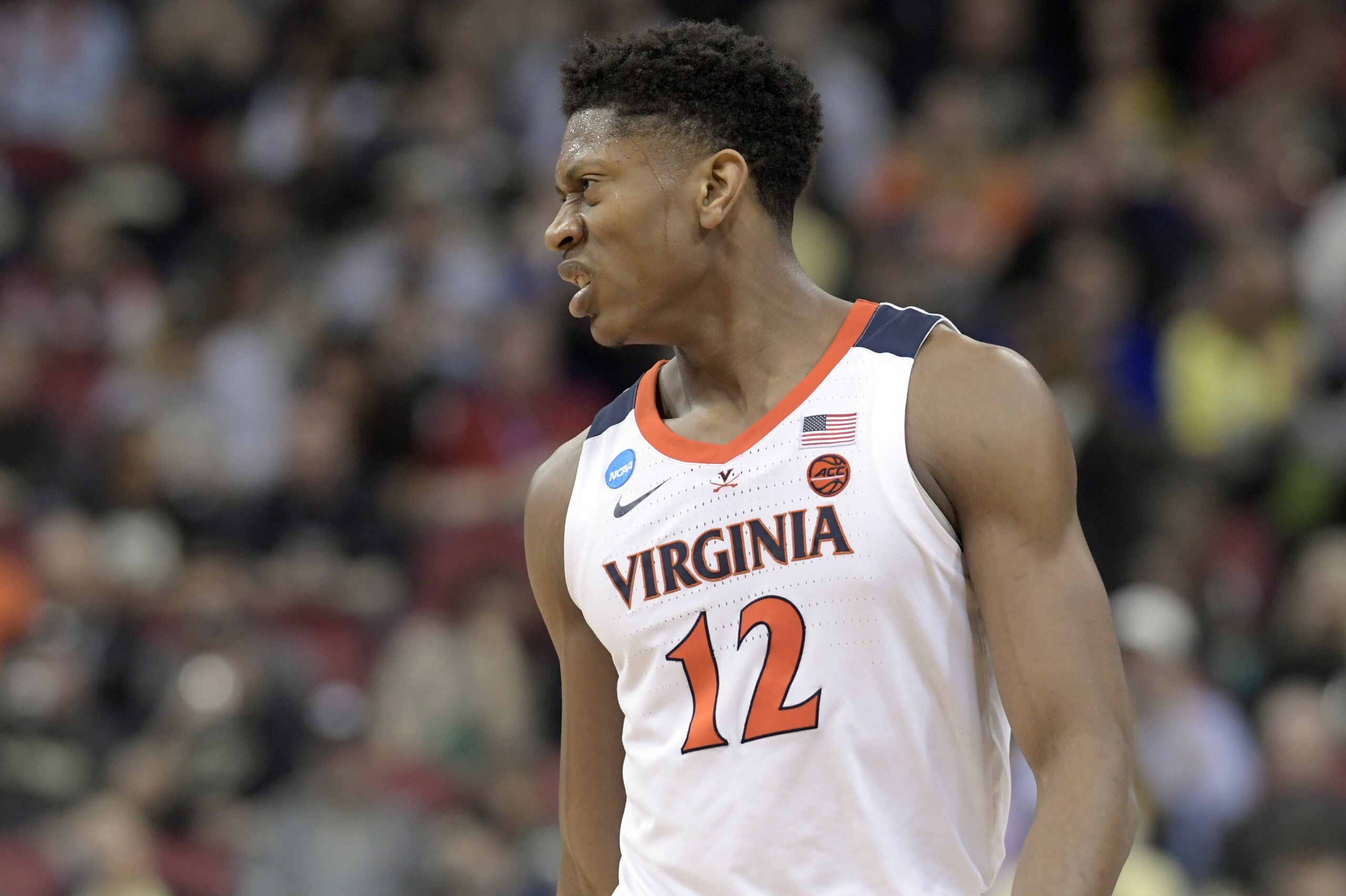 Virginia's De'Andre Hunter is seen during the second half of the men's NCAA Tournament college basketball South Regional final game against Purdue, Saturday, March 30, 2019, in Louisville, Ky. (AP Photo/Timothy D. Easley) Virginia's De'Andre Hunter is seen during the second half of the men's NCAA Tournament college basketball South Regional final game against Purdue, Saturday, March 30, 2019, in Louisville, Ky. (AP Photo/Timothy D. Easley)