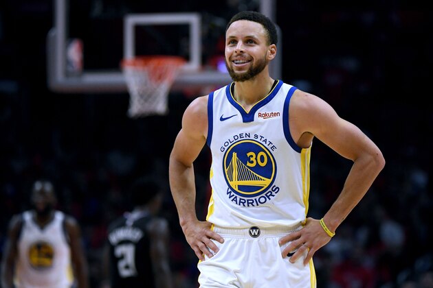 LOS ANGELES, CALIFORNIA - APRIL 26:  Stephen Curry #30 of the Golden State Warriors smiles in a 129-110 win over the LA Clippers during Game Six of Round One of the 2019 NBA Playoffs at Staples Center on April 26, 2019 in Los Angeles, California. (Photo by Harry How/Getty Images)  NOTE TO USER: User expressly acknowledges and agrees that, by downloading and or using this photograph, User is consenting to the terms and conditions of the Getty Images License Agreement.