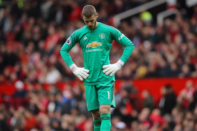 MANCHESTER, ENGLAND - APRIL 28: David de Gea of Manchester United during the Premier League match between Manchester United and Chelsea FC at Old Trafford on April 28, 2019 in Manchester, United Kingdom. (Photo by Matthew Ashton - AMA/Getty Images)